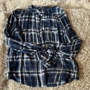 PAIGE Blue and White Relaxed Button Down Shirt
